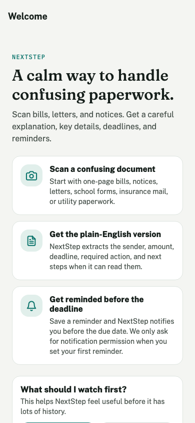 NextStep onboarding screen