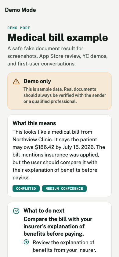NextStep demo medical bill AI result